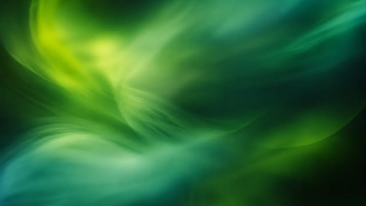 Blurred emerald and mint currents surrounding a soft chartreuse glow.