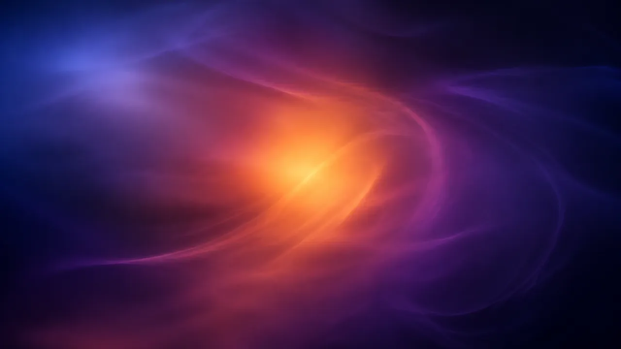 A diffuse amber glow surrounded by soft midnight blue and violet fields.